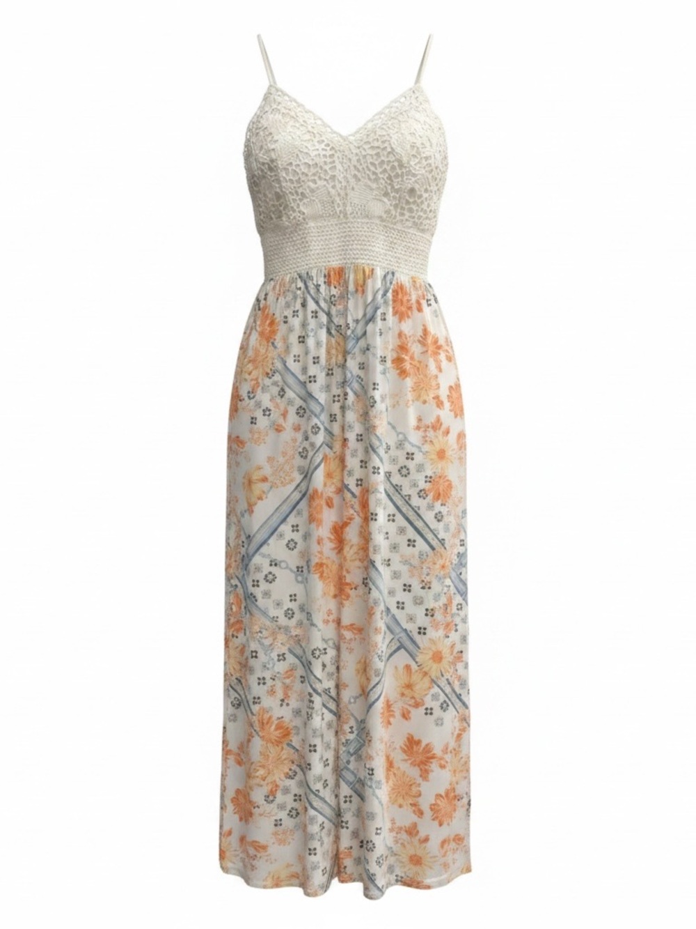 No Boundaries Cream Maxi Dress with Orange & Blue Floral Print
